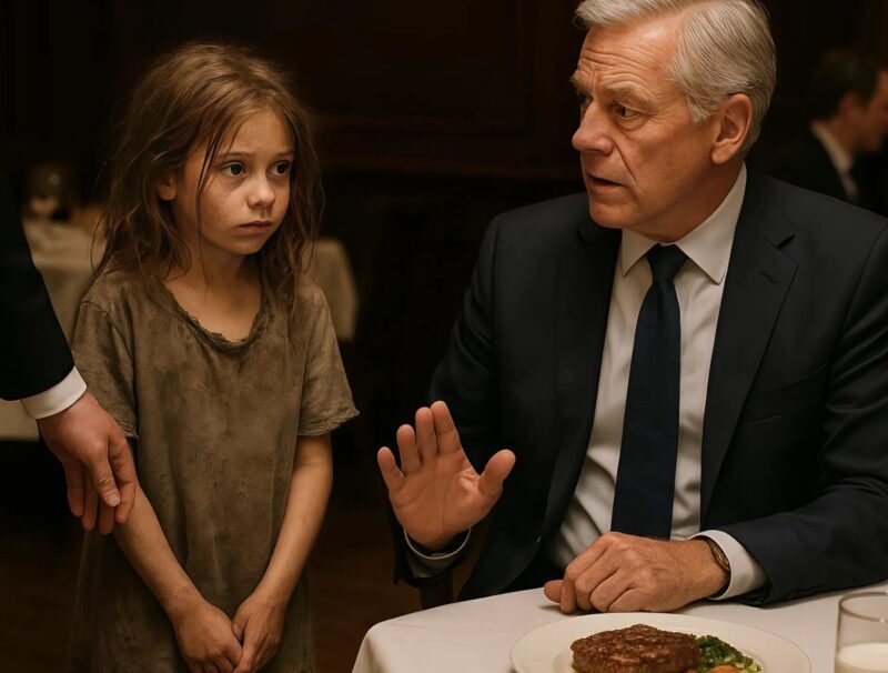 „Herr… darf ich mit Ihnen essen?“ fragte das junge obdachlose Mädchen schüchtern den Millionär – eine Bitte, die bald das ganze Restaurant erschüttern sollte
