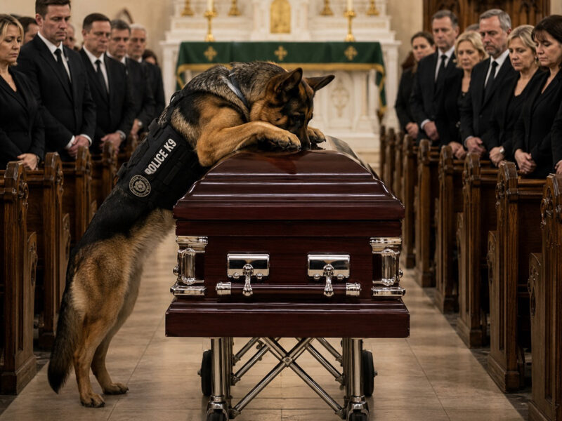 Der alte Deutsche Schäferhund, der aus einem Ruhestandszentrum knapp sechzig Meilen von der Kirche entfernt entkommen war, kratzte verzweifelt am Sarg, als würde er noch immer glauben, sein Partner würde ihm antworten ... Als der Sargdeckel schließlich angehoben wurde, blieb die gesamte Trauergemeinde fassungslos zurück ...