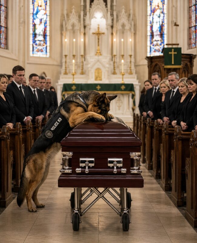 Der alte Deutsche Schäferhund, der aus einem Ruhestandszentrum knapp sechzig Meilen von der Kirche entfernt entkommen war, kratzte verzweifelt am Sarg, als würde er noch immer glauben, sein Partner würde ihm antworten ... Als der Sargdeckel schließlich angehoben wurde, blieb die gesamte Trauergemeinde fassungslos zurück ...