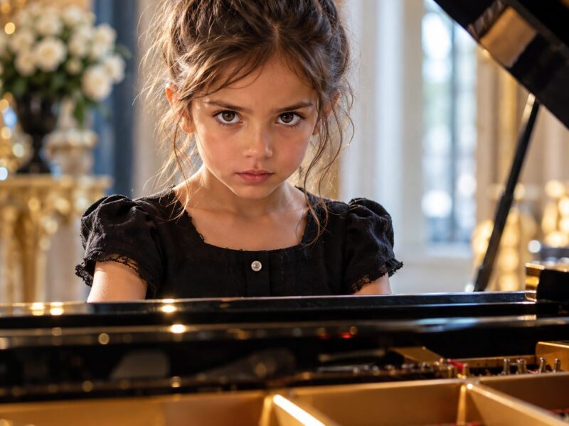 Sie lachten über das kleine Mädchen, als sie behauptete, Klavier spielen zu können … doch in dem Moment, als sie ihre Hände auf die Tasten legte, verschwand das Lächeln des reichen Erben