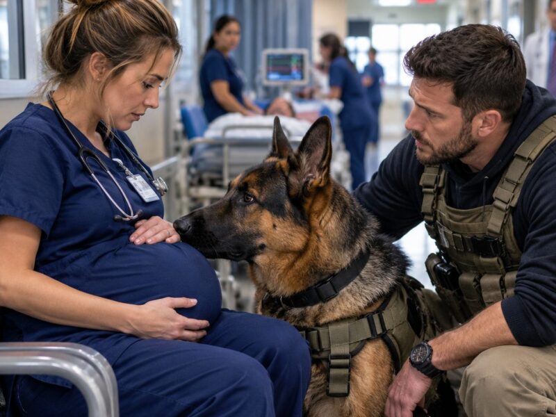 „Darf ich mich hier hinsetzen?“, fragte der Navy SEAL die schwangere Krankenschwester. Doch plötzlich erstarrte sein Hund und machte auf eine unerwartete Gefahr aufmerksam … und die gesamte Notaufnahme verstummte