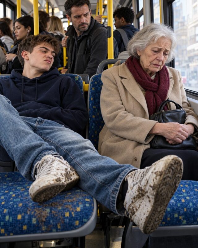 In öffentlichen Verkehrsmitteln legt ein junger Mann seine schmutzigen Füße auf einen Sitz und verhält sich respektlos gegenüber einer älteren Dame ... Doch als ein anderer Fahrgast eingreift, nimmt die Situation eine unerwartete Wendung ...