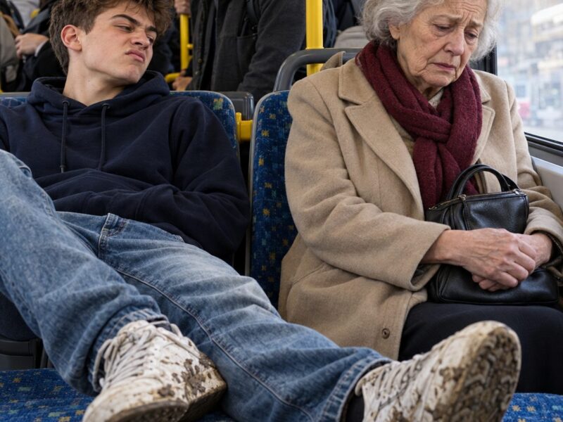 In öffentlichen Verkehrsmitteln legt ein junger Mann seine schmutzigen Füße auf einen Sitz und verhält sich respektlos gegenüber einer älteren Dame ... Doch als ein anderer Fahrgast eingreift, nimmt die Situation eine unerwartete Wendung ...